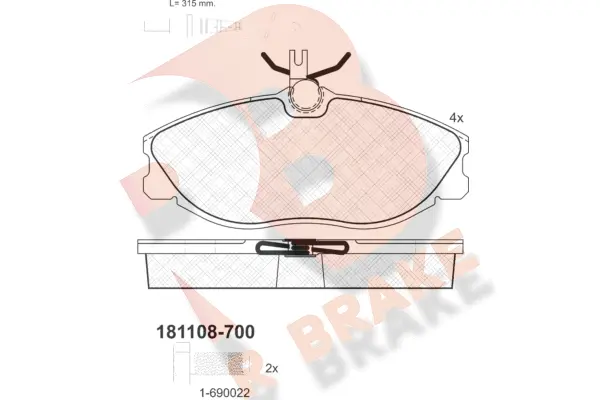 RB1108-700 R BRAKE Комплект тормозных колодок, дисковый тормоз (фото 1)