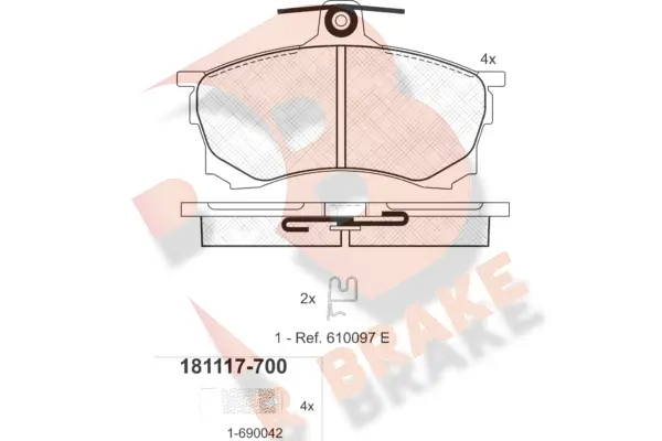 RB1117-700 R BRAKE Комплект тормозных колодок, дисковый тормоз (фото 1)