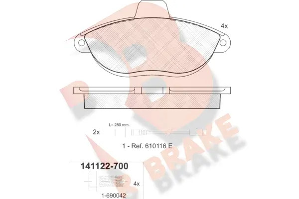 RB1122-700 R BRAKE Комплект тормозных колодок, дисковый тормоз (фото 1)