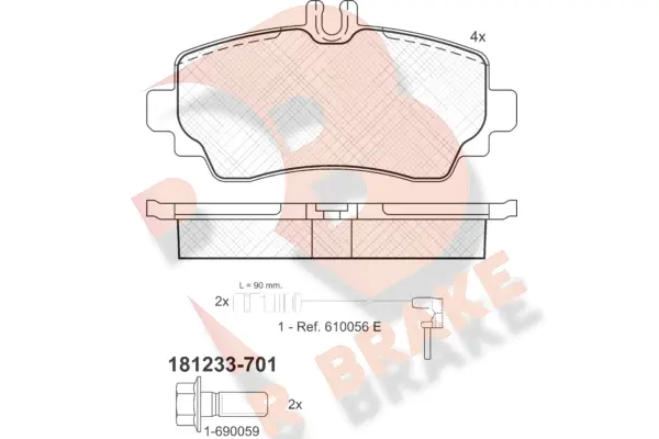 RB1233-701 R BRAKE Комплект тормозных колодок, дисковый тормоз (фото 1)