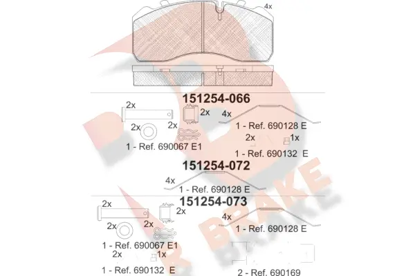 RB1254 R BRAKE Комплект тормозных колодок, дисковый тормоз (фото 1)