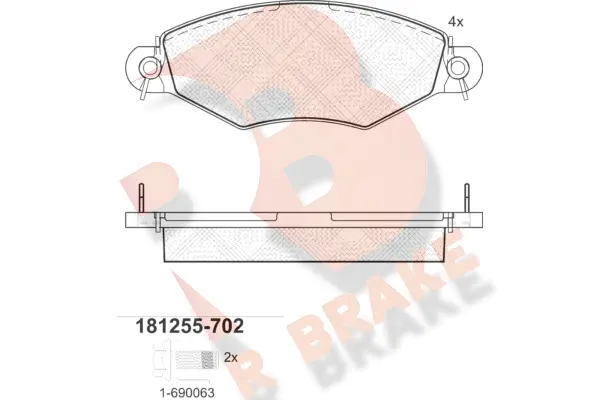 RB1255-702 R BRAKE Комплект тормозных колодок, дисковый тормоз (фото 1)