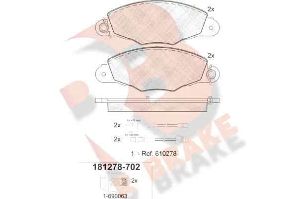 RB1278-702 R BRAKE Комплект тормозных колодок, дисковый тормоз (фото 1)