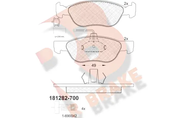 RB1282-700 R BRAKE Комплект тормозных колодок, дисковый тормоз (фото 1)