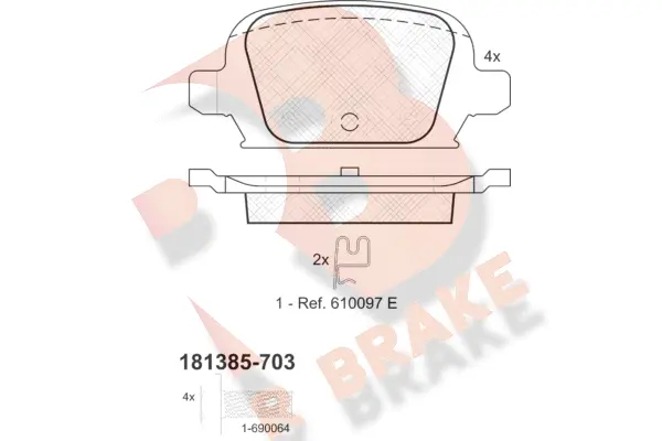 RB1385-703 R BRAKE Комплект тормозных колодок, дисковый тормоз (фото 1)