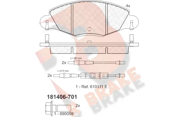 RB1406-701 R BRAKE Комплект тормозных колодок, дисковый тормоз (фото 1)