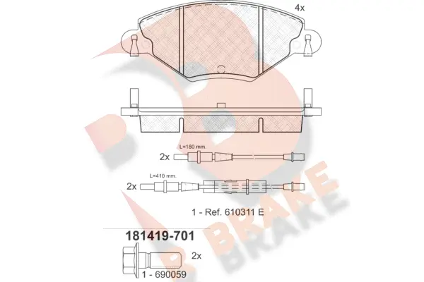 RB1419-701 R BRAKE Комплект тормозных колодок, дисковый тормоз (фото 1)