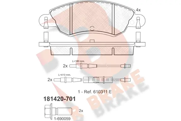 RB1420-701 R BRAKE Комплект тормозных колодок, дисковый тормоз (фото 1)