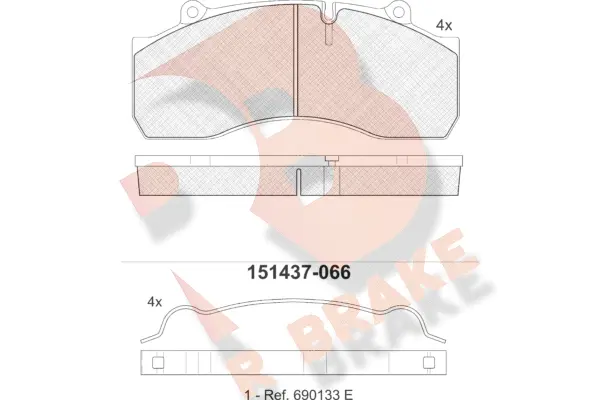 RB1437-066 R BRAKE Комплект тормозных колодок, дисковый тормоз (фото 1)