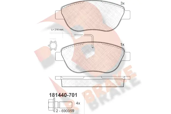 RB1440-701 R BRAKE Комплект тормозных колодок, дисковый тормоз (фото 1)