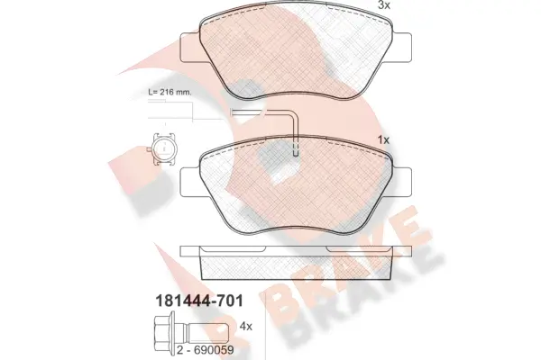 RB1444-701 R BRAKE Комплект тормозных колодок, дисковый тормоз (фото 1)