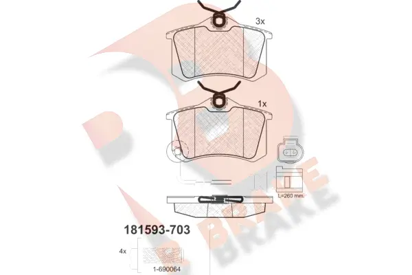 RB1593-703 R BRAKE Комплект тормозных колодок, дисковый тормоз (фото 1)