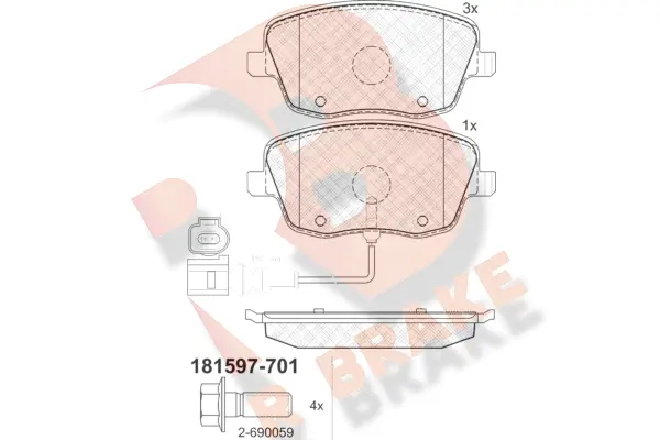 RB1597-701 R BRAKE Комплект тормозных колодок, дисковый тормоз (фото 1)