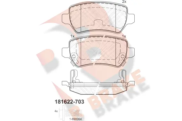 RB1622-703 R BRAKE Комплект тормозных колодок, дисковый тормоз (фото 1)