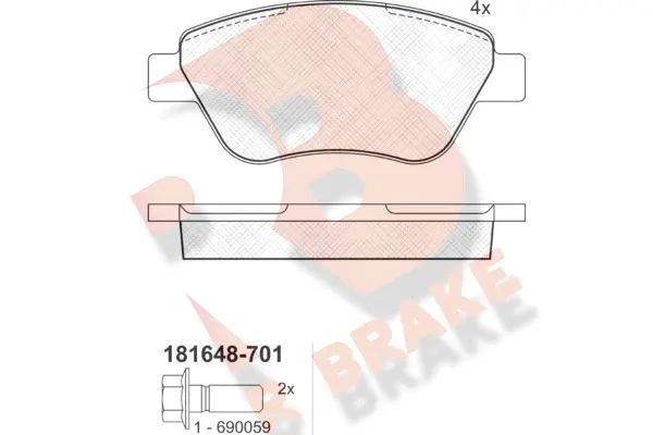 RB1648-701 R BRAKE Комплект тормозных колодок, дисковый тормоз (фото 1)