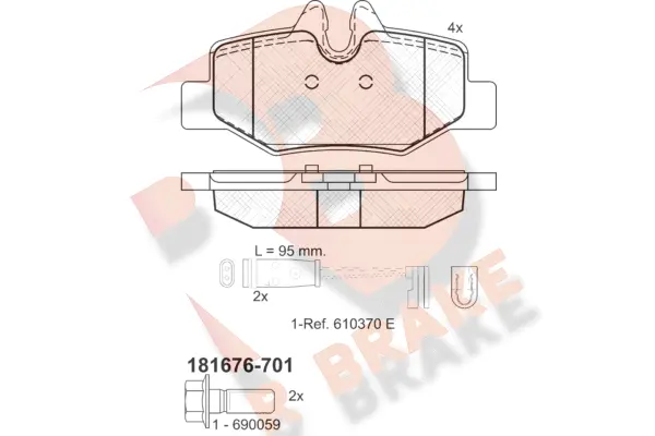 RB1676-701 R BRAKE Комплект тормозных колодок, дисковый тормоз (фото 1)
