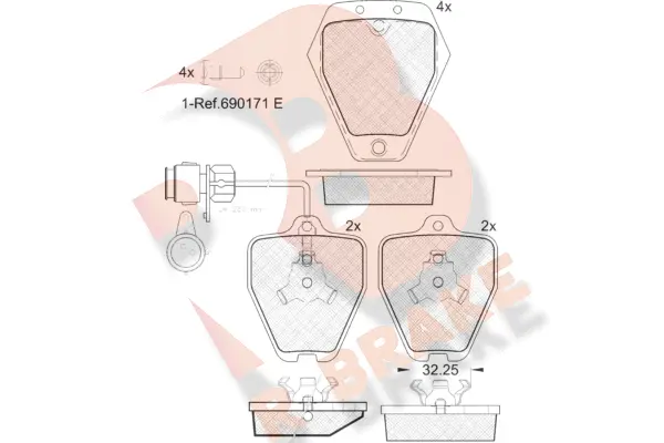 RB1693 R BRAKE Комплект тормозных колодок, дисковый тормоз (фото 1)