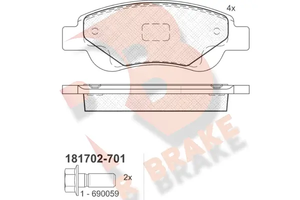 RB1702-701 R BRAKE Комплект тормозных колодок, дисковый тормоз (фото 1)