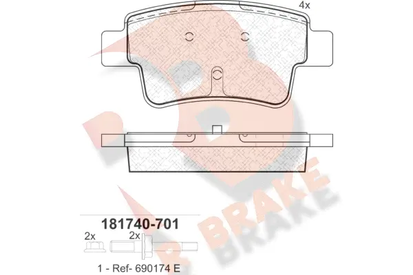 RB1740-701 R BRAKE Комплект тормозных колодок, дисковый тормоз (фото 1)