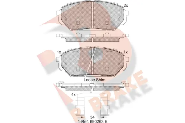 RB2044 R BRAKE Комплект тормозных колодок, дисковый тормоз (фото 1)