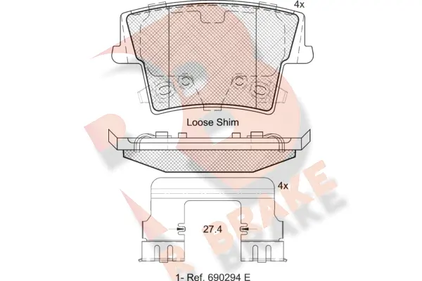 RB2069 R BRAKE Комплект тормозных колодок, дисковый тормоз (фото 1)