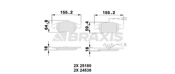 AA0507 BRAXIS Комплект тормозных колодок, дисковый тормоз (фото 1)