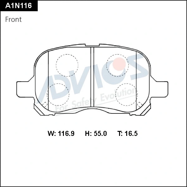 A1N116 ADVICS Комплект тормозных колодок, дисковый тормоз (фото 1)