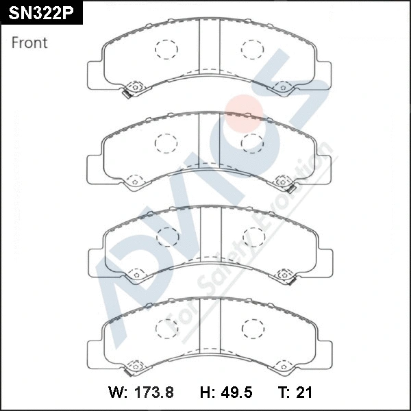 SN322P ADVICS Комплект тормозных колодок, дисковый тормоз (фото 1)