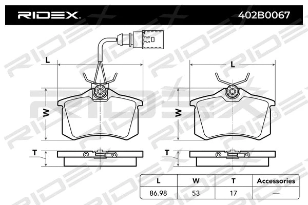 402B0067 RIDEX Комплект тормозных колодок, дисковый тормоз (фото 1)