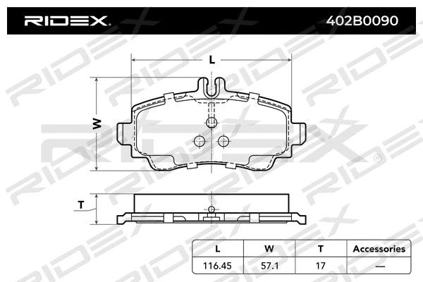 402B0090 RIDEX Комплект тормозных колодок, дисковый тормоз (фото 3)
