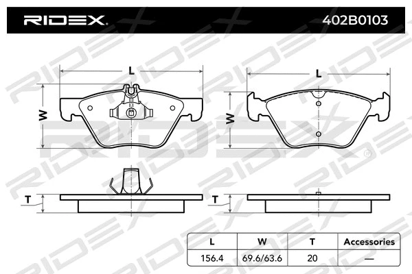 402B0103 RIDEX Комплект тормозных колодок, дисковый тормоз (фото 4)