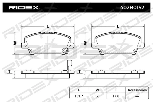 402B0152 RIDEX Комплект тормозных колодок, дисковый тормоз (фото 2)