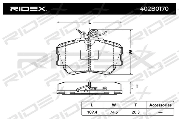 402B0170 RIDEX Комплект тормозных колодок, дисковый тормоз (фото 4)