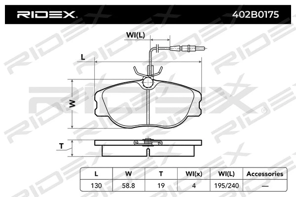 402B0175 RIDEX Комплект тормозных колодок, дисковый тормоз (фото 4)