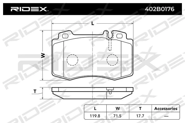 402B0176 RIDEX Комплект тормозных колодок, дисковый тормоз (фото 2)