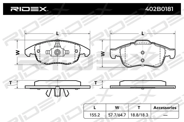402B0181 RIDEX Комплект тормозных колодок, дисковый тормоз (фото 4)