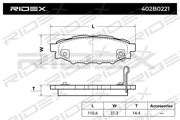 402B0221 RIDEX Комплект тормозных колодок, дисковый тормоз (фото 3)