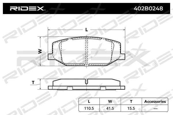 402B0248 RIDEX Комплект тормозных колодок, дисковый тормоз (фото 3)