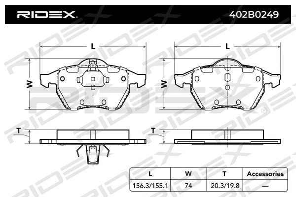 402B0249 RIDEX Комплект тормозных колодок, дисковый тормоз (фото 4)