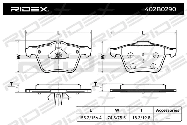 402B0290 RIDEX Комплект тормозных колодок, дисковый тормоз (фото 2)