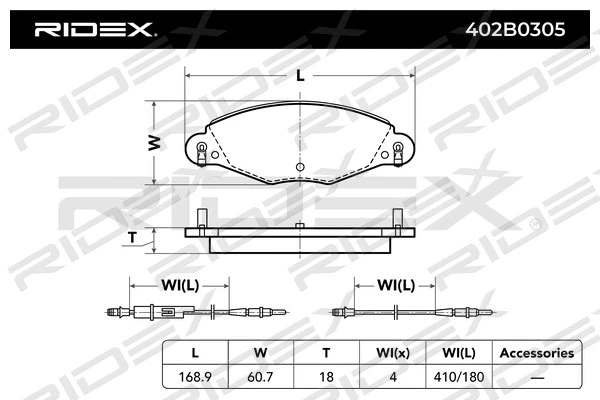 402B0305 RIDEX Комплект тормозных колодок, дисковый тормоз (фото 4)