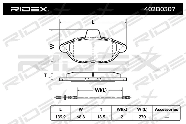 402B0307 RIDEX Комплект тормозных колодок, дисковый тормоз (фото 3)