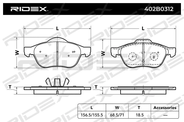 402B0312 RIDEX Комплект тормозных колодок, дисковый тормоз (фото 3)