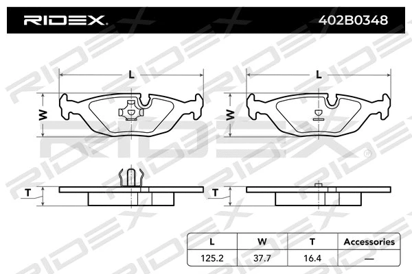 402B0348 RIDEX Комплект тормозных колодок, дисковый тормоз (фото 4)