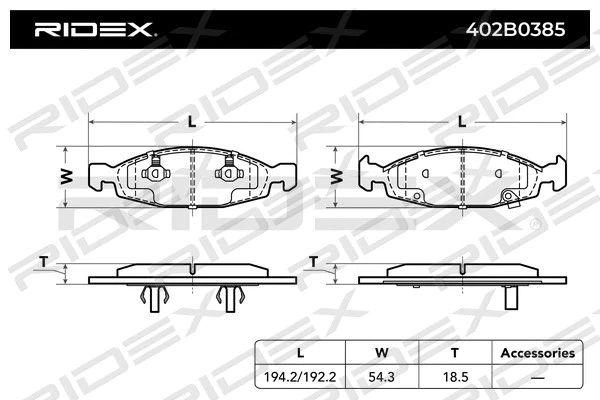 402B0385 RIDEX Комплект тормозных колодок, дисковый тормоз (фото 2)