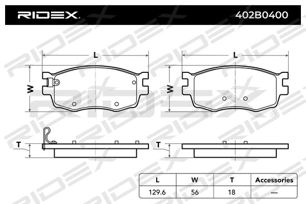 402B0400 RIDEX Комплект тормозных колодок, дисковый тормоз (фото 3)