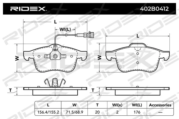 402B0412 RIDEX Комплект тормозных колодок, дисковый тормоз (фото 4)