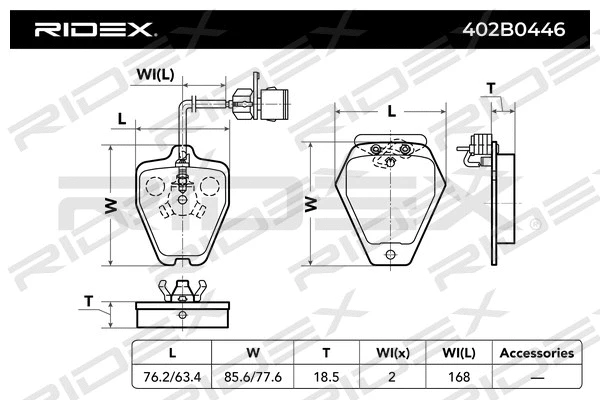 402B0446 RIDEX Комплект тормозных колодок, дисковый тормоз (фото 2)