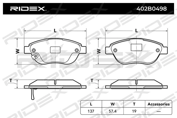 402B0498 RIDEX Комплект тормозных колодок, дисковый тормоз (фото 2)