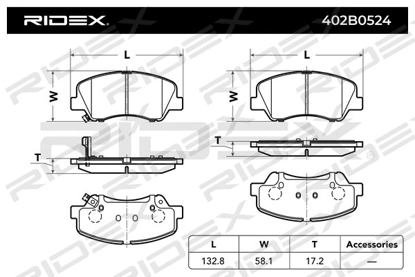 402B0524 RIDEX Комплект тормозных колодок, дисковый тормоз (фото 2)